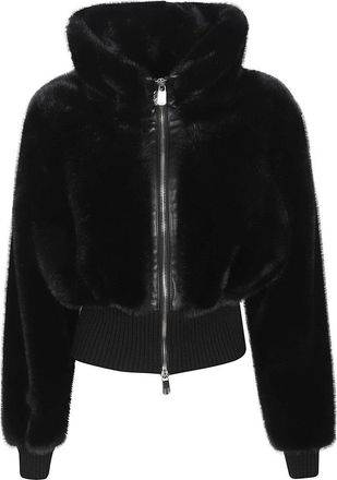 Pinko Cropped Black Faux Fur Jacket
