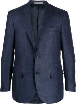 Corneliani single-breasted linen/flax blend blazer - men - Virgin Wool/Linen/Flax/Cupro - 50 - Blue