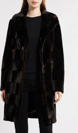 Via Spiga Reefer Faux Fur Longline Coat in Black Ombr at Nordstrom, Size Xx-Large