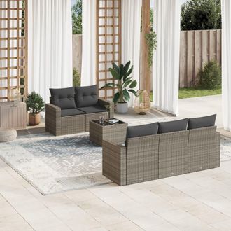 vidaXL Vidaxl - Set De Muebles De Jard&iacute;n 6 Pzas Y Cojines Rat&aacute;n Sint&eacute;tico Gris