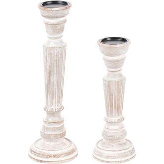Beliani Beliani - Set of 2 Candleholders Antique Mango Wood Candlesticks Light Brown Darwa