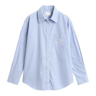 GANT Relaxed Fit Klassiek Poplin Blouse met Strepen - Dames - Overhemden - Blauw - 2XL - Katoen - Overhemden