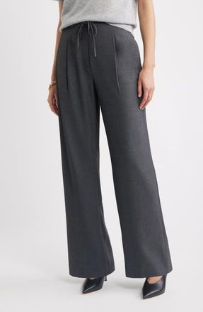 Nordstrom Drawstring Wide Leg Pants in Grey Charcoal Heather at Nordstrom, Size 16
