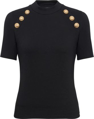 Balmain 6-Knopen Jersey T-shirt - Dames - T-shirts - Zwart - XS - Katoen - Tops