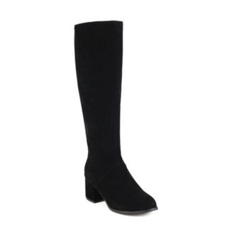 Generic Womens Faux Suede Knee High Boots Round Toe Long Boots with Side Zipper Block High Heel Casual Boot,Black,4.5 UK