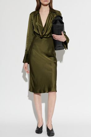 Blumarine Satin Dress With Long Sleeves, Womens, Green