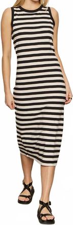 Sanctuary Bold Stripe With Contrast Trim Midi Dress In Black/macrame