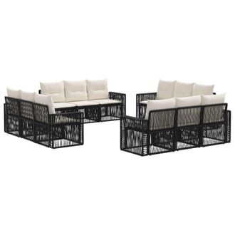 vidaXL Conjunto De Sof&aacute;s De Jard&iacute;n 12 Pcs Negro Y Blanco Crema Vidaxl