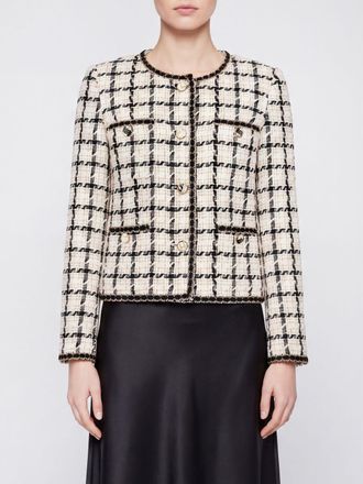 Twinset Blazer monopetto in boucl&eacute; a quadri con scollo a girocollo