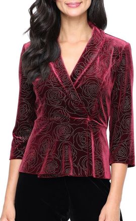 Alex Evenings Beaded Velvet Wrap Front Top in Wine at Nordstrom, Size X-Large