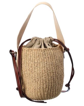 Chlo&eacute; Woody Small Raffia & Leather Bucket Bag