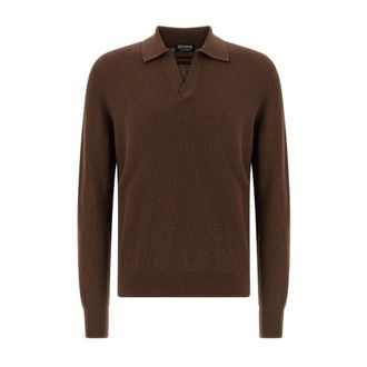 Ermenegildo Zegna Cashmere Knitwear, male, Brown, Size: XL Oasi Cashmere Jacquard Polo