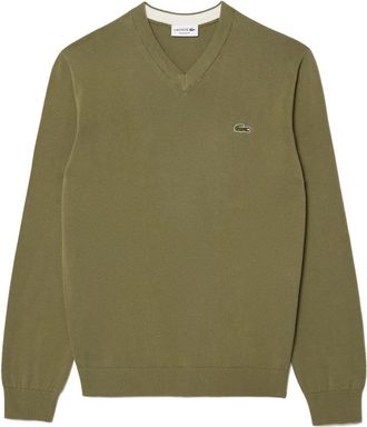 Lacoste V-hals katoenen trui - Heren - V-hals truien - Groen - L - Katoen - Truien & Vesten