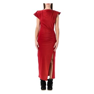 Isabel Marant Kleedjes, Dames, Rood, M, Katoen, Nadela Cotton Draped Dress