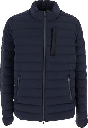 Moose Knuckles laki Blue Down Jacket With High Neck And Logo Patch On The Sleeve In Tech Fabric Man