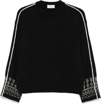 Agnona stripe-detail crew-neck sweater - Black
