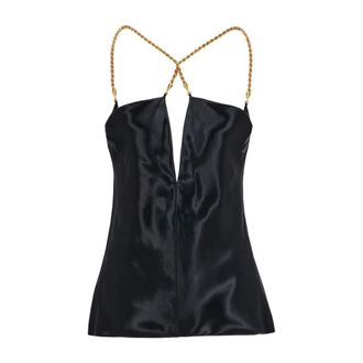Ferragamo Tops, Dames, Zwart, S, Satijn, Satijnen Top met Scooprug