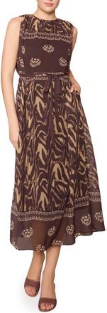 Melloday Mixed Print Sleeveless Woven Dress in Faded Black Taupe Multi at Nordstrom, Size X-Large