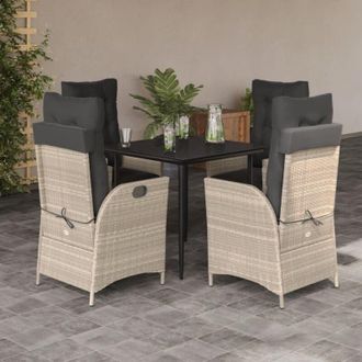 vidaXL Set Comedor De Jard&iacute;n 5 Pzas Cojines Rat&aacute;n Sint&eacute;tico Gris Claro Vidaxl