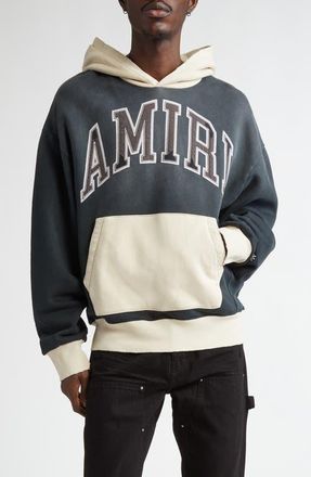 Amiri Oversize Logo Colorblock Cotton Hoodie in Black at Nordstrom, Size Xx-Large
