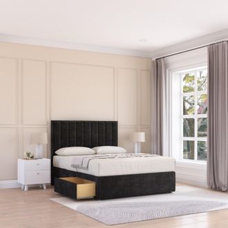 Sloomy Kansas Plush Velvet Memory Foam Bed Set With 4 Drawers, Mattress & Headboard in Black | Size: Small Double
