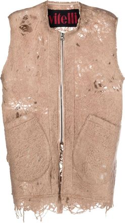 Vitelli distressed-effect zip-up vest - women - Acrylic/Polyamide/Wool - 2 - Neutrals