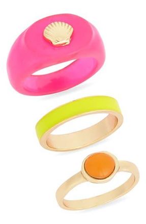 Leith 3-Pack Assorted Rings in Pink Multi- Gold at Nordstrom Rack, Size Medium/large