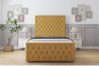 Sloomy Monroe Plush Bed Frame With 50 Upholstered Headboard in Mustard | Size: Small Single