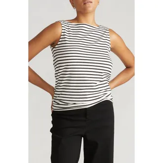 Universal Standard Noyack Breton Stripe Tank in Ecru/black Stripe at Nordstrom, Size Xx-Large