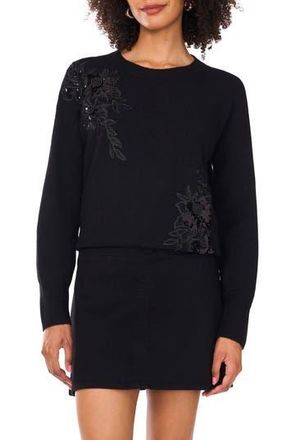 Vince Camuto Sequin Beaded Embroidery Detail Sweater in Rich Black at Nordstrom Rack, Size X-Small