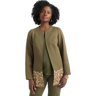 Jessica London Embroidered Denim Topper in Green Animal Embroidery at Nordstrom, Size 20