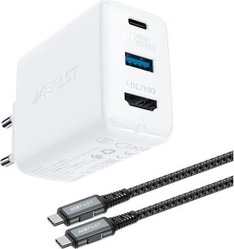 OEM Cargador De Pared 2 En 1 Con Cable Usb-c + Adaptador Usb-c - Hdmi 4k Blanco