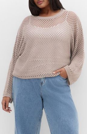 City Chic Open Stitch Sweater in Stone at Nordstrom, Size Xxxs