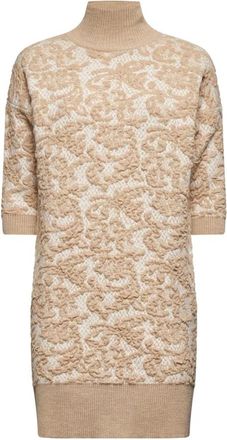 Silvian Heach Jurk met hoge hals en korte mouwen - Dames - Kleedjes - Beige - M - Wol - Kleedjes