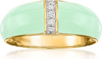 Ross-Simons Pastel Green Enamel Dome Ring With Diamonds in 18kt Gold Over Sterling