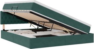 vidaXL Bed with Mattress with LED Dark Green 160 x 200 cm Velvet vidaXL