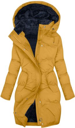 Generic Winter Jackets for Women Plus Size Fleece Lined Waterproof Jacket with Hood Quilted down Longline Puffer Parka Coat Plush Slim Trench Quilted Padded C