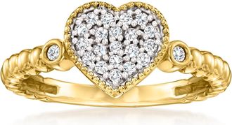 Ross-Simons Diamond Heart Beaded Ring in 18kt Gold Over Sterling