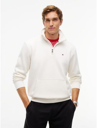 Tommy Hilfiger Mens Fleece Quarter-Zip Sweatshirt - Ivory Silk - XXXL