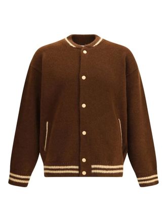 Laneus knitted baseball-stripe bomber jacket - men - Cashmere/Silk/Polyester - 48 - Brown