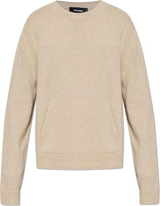Dsquared2 Wol Trui Met Zak - Heren - Ronde hals truien - Beige - L - Wol - Truien & Vesten