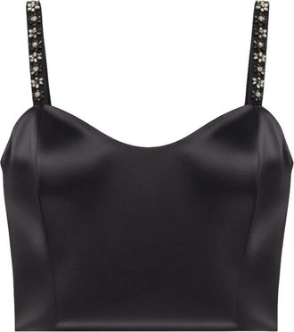 Twinset Duchesse Cropped Top - Dames - Tops zonder mouwen - Zwart - XL - Leer - Tops