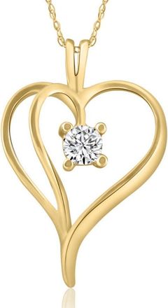 Pompeii3 1/3Ct Solitaire Round Diamond Heart Pendant & Chain 10K Yellow Gold 1 Tall