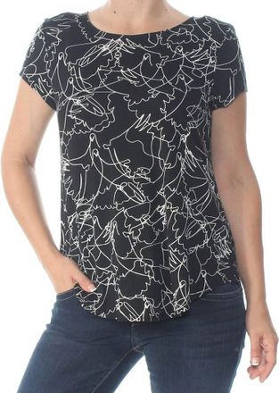 Alfani Printed Jewel Neck Swing Top In Black Linework Floral