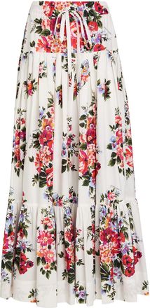 Dolce & Gabbana Floral-print Cotton-poplin Maxi Skirt - White - 42 (UK10 / S)