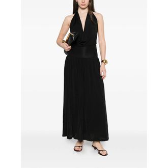 Aya Muse V-Neck Gathered Viscose Maxi Dress - Black