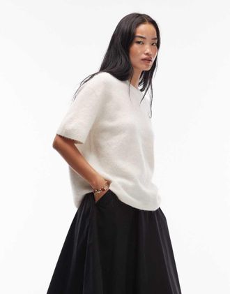 Arket Maglione a maniche corte in misto lana e alpaca bianco sporco