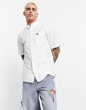 Fred Perry Camicia Oxford bianca a maniche corte-Bianco
