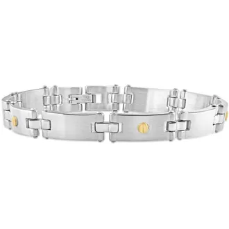 Pompeii3 Mens Polished Steel And Dark Gold Two Tone Flexible 8mm Link 8.5 Bracelet