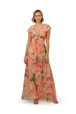 Adrianna Papell Womens Printed Front Twist Gown - Multicolour - Size 14 UK